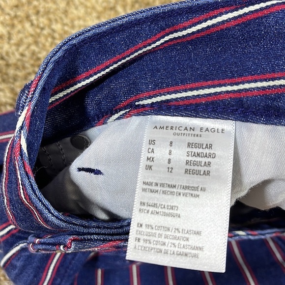 AMERICAN EAGLE Denim Mini Skirt Size 8 Hi-Rise Super‎ Stretch Striped Blue Jean - Picture 4 of 6
